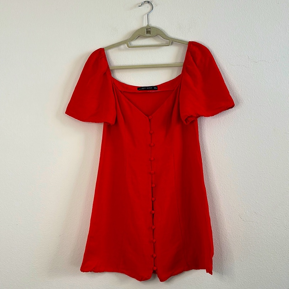 Zara red linen dress Size S